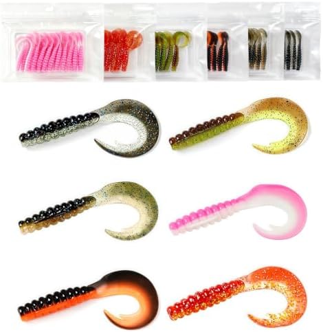 1/2/3/4/5in Curly Tail Grub Soft Swimbait Crappie Bass Lure Kit Bulk Pack by Houderrong