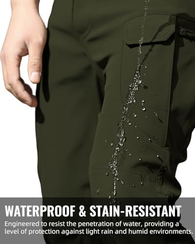 Men's Tactical Pants Stretch Waterproof Fabric Durable Cargo Pants for Hiking Casual Work Multi Pockets (No Belt) - Image 6