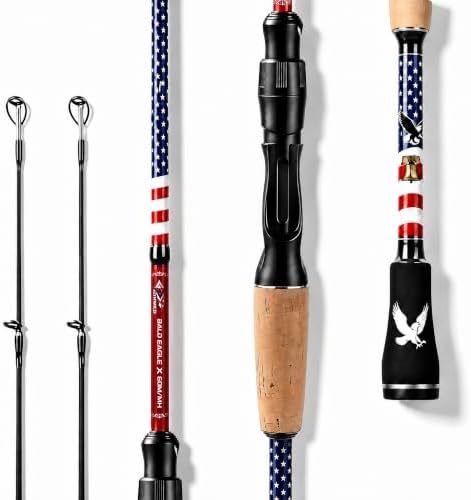 6FT Carbon Fiber Fishing Rod, Twin-Tip Design with American Flag for USA 250th Anniversary, Cork/EVA Handle, 2-Piece Spinning & Casting Rod for Freshwater Bass by KITHWILD