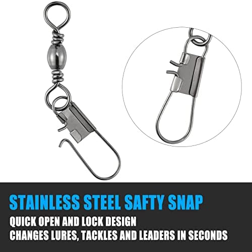 Dr.Fish 50 Pack Fishing Snap Swivels, Barrel Swivels Fishing Tackles, Stainless Steel Safty Interlock Snaps Leader Line Lure Connector Fresh&Saltwater 26-132Lb - Image 6