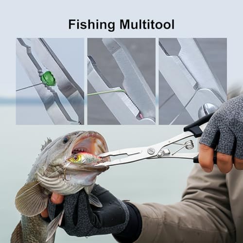 Fishing Pliers Hook Remover Tool, Stainless Steel Fishing Needle Nose Pliers Saltwater Freshwater, Fish Dehooker Plyers with Lanyard, Fish Multitool Gear with Braided Line Cutter - Image 3