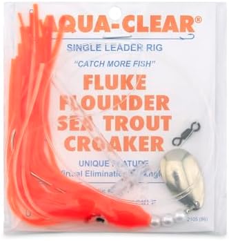 Aqua-Clear Squid Teaser Rig Fishing Lure, Saltwater Fishing Rig with 3/0 Extra Long Hook, Fluke Flounder Trout Croaker Rig, Mono Leader AFW Swivel Spinner, Multi Color Variations by AQUA-CLEAR