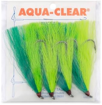 Aqua-Clear, Bucktail Jigs Saltwater Fishing Lures, Flounder Fluke Sea Trout Weakfish Croaker Rig, 3/0 XL Nickel Octopus Hook with White Hair by AQUA-CLEAR