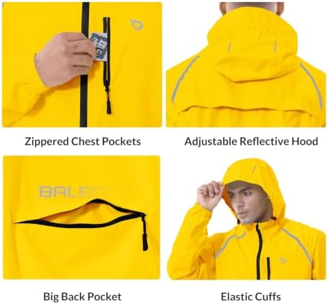baleaf Men's Rain Jacket Waterproof Hood Lightweight Reflective Packable - Image 4