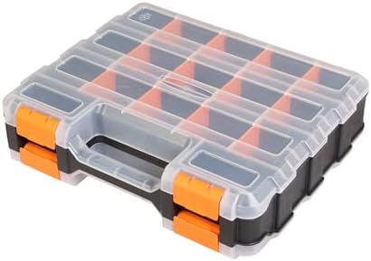 Jack Boss Tool Box with Transparent Lid, Double Side 34-Compartments Organizer Box with Removable Dividers for Hardware, Screws, Bolts, Nails, Beads, Jewelry and Fishing Accessories, Orange, 1 Pack by JACKBOSS
