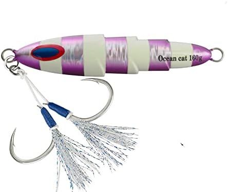 OCEAN CAT 1 PC Slow Pitch Jig Saltwater Fishing Lures Flat Fall Jigs, Jigging Baits with Hook for Saltwater Fishing 5 Colors 80G/120G/160G/200G/250G/300G by OCEANCAT