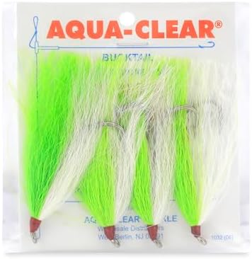 Aqua-Clear, Bucktail Jigs Saltwater Fishing Lures, Flounder Fluke Sea Trout Weakfish Croaker Rig, 3/0 XL Nickel Octopus Hook with White Hair by AQUA-CLEAR