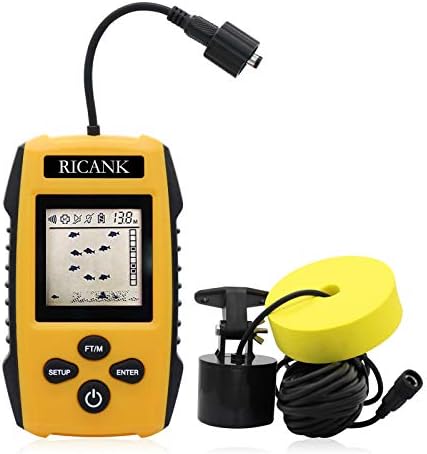 Portable Fish Finder, Handheld Fish Depth Finder Contour Readout Fishfinder Ice Kayak Shore Boat Fishing Fish Detector Device with Sonar Sensor Transducer and LCD Display Gear Fish Depth Finder by RICANK