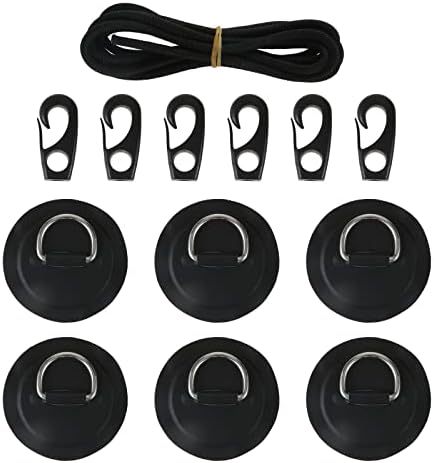Yetaha 6 Pack Stainless Steel D Rings PVC Patch, 8.2ft Bungee Cord with Hooks Deck Rigging Kit for Inflatable Boat Kayak Dinghy SUP Deck Stand up Paddleboard Rafting Accessorie by Yetaha