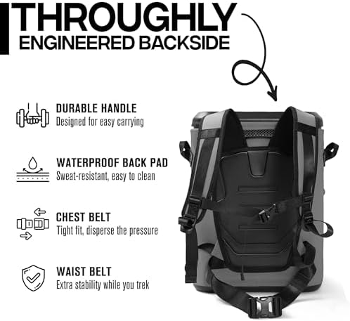 Backpack Coolers Insulated Leak Proof, Fishing Backpack with Cooler Lightweight, Magnetic Closure Waterproof Durable for Camping & Hiking - Gray - Image 6