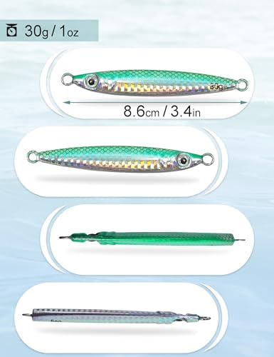 Avlcoaky Metal Jigs Fishing Jigs Saltwater - 3.4in/1oz Vertical Jigging Lures Spoon Fast Sinking Shore Casting Baits for Saltwater Freshwater, Slow Pitch Jigs with 3D Eyes & Reinforced Assist Hooks - Image 6