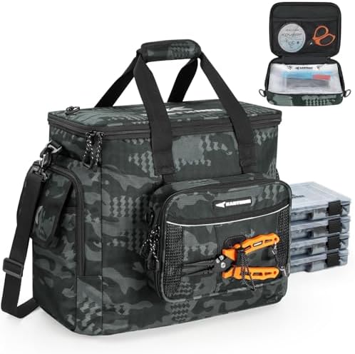 KastKing BaitSpace Tackle Bag with Removable Bait Binder, 4 Tackle Boxes by KastKing