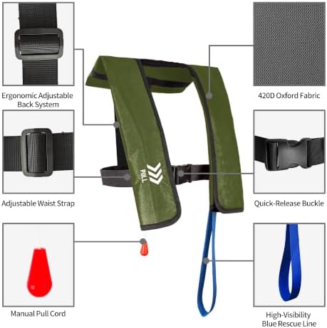 Automatic Inflatable Life Jacket,Preserver PFD for Adults,Life Vest for Adult,Supports Weight up to 330 pounds - Image 3