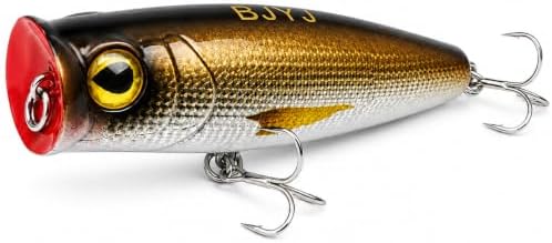 Topwater Popper Fishing Lure, 4in 0.81oz ABS Floating Saltwater Bait with BKK 3X #4 Treble Hooks, Foil-Stamped Finish for Inshore Striped Bass Redfish Snook Tarpon by Unknown