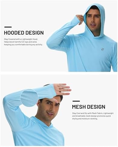 Runhit UPF 50+ Fishing Shirts for Men Long Sleeve Sun Protection Hoodie Lightweight Outdoor Workout Hiking Running Rash Guard - Image 3