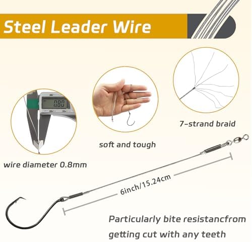 Fishing Hook Rigs 25/50 Pack - Circle Hook 1/0-10/0 with Stainless Steel Leader, Crane Swivel - Heavy Duty Saltwater Rigs for Catfish, Shark, Surf & Bottom Fishing - Image 5