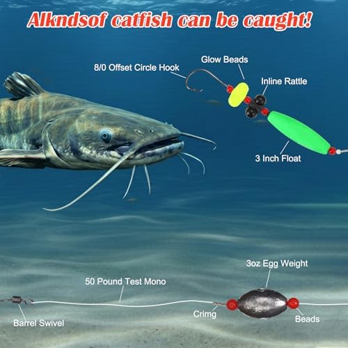 4 Pack Catfish Ready Rig Set, Fish Float Rig with 3 oz Egg Sinker - Image 2
