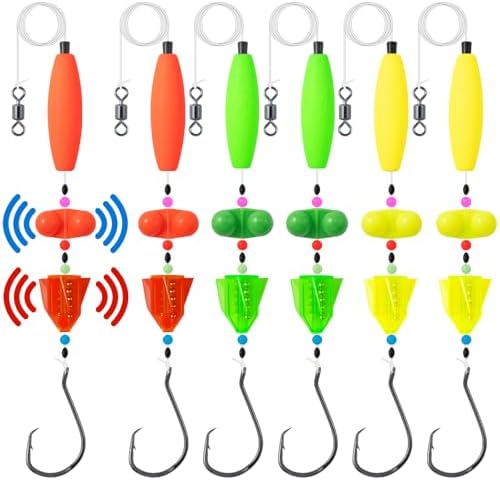 3Pcs/6Pcs Catfish Fishing Rigs Ready Kit，2 in 1 Rotating rattles/Double Rattles Beads, Float Rigs Tackle Santee Rig Peg Catfish，Free Adjustment in freshwter and Saltwater by Unknown