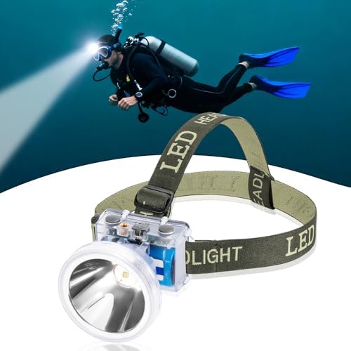 Rechargeable Diving Headlamp, 4 Modes Headlight with Battery Level Indicator,10H Runtime Dual Switch Scuba Dive Light with Battery & USB Charger Cable by Venlon