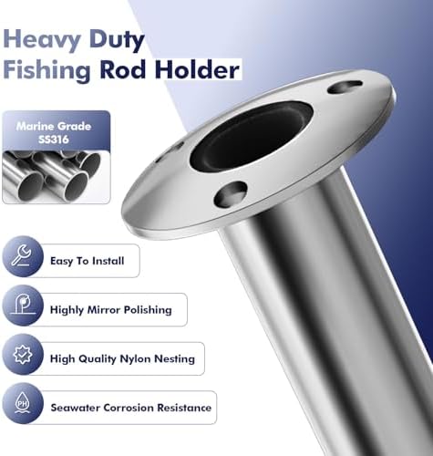 2Pcs Rod Holders for Fishing Boat, Heavy Duty 316 Stainless Steel Fishing Rod Pole Holder, Flush Mount, 15/30/90 Degree - Image 3