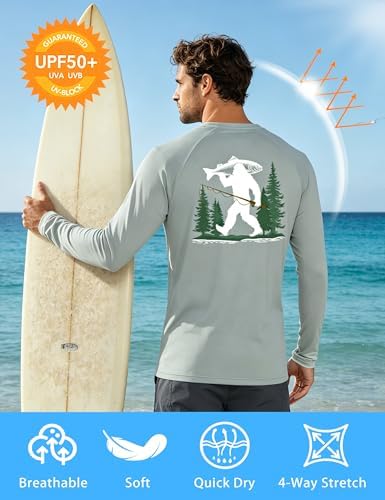 Men's UPF 50+ Sun Fishing Shirt, Long Sleeve UV Protection Tee, Quick Dry Rash Guard for Outdoor Swim Hiking - Image 4