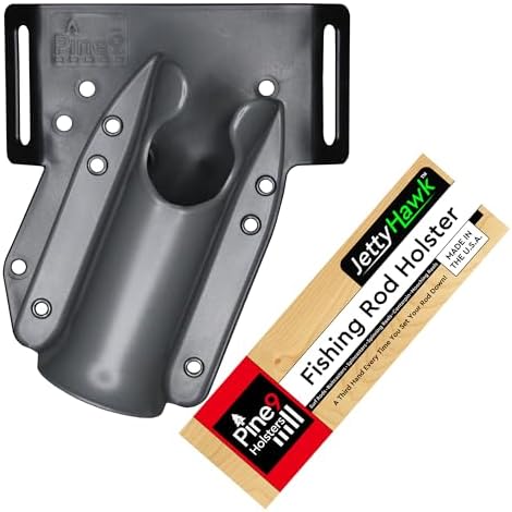 JettyHawk Fishing Rod Hip Holster, Hands-Free Quick-Draw Holder, Fits 1.5-2" Pole, for Spinning, Baitcaster, Centerpin & Surf Rods, Wading & MOLLE Belts by Pine9Holsters