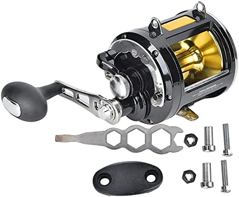3.4:1 Speed Ratio Trolling Reel, 25kg Max Drag All Metal Fishing Device 70.5x12.5mm/2.8x0.5in Offshore Big Game Fishing Line Reel for Deep Sea Saltwater Angling by equlup
