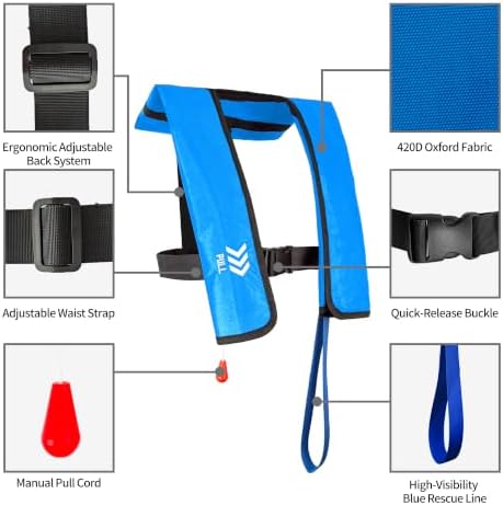 Manual Inflatable Life Jacket,Preserver PFD for Adults,Life Vest for Adults,Supports Weight up to 330 pounds - Image 2