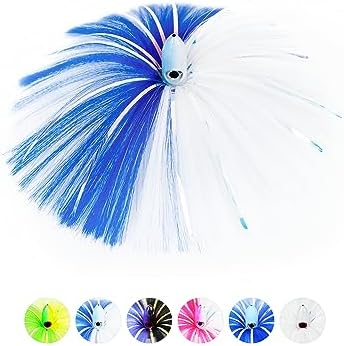 BLUEWING Sea Trolling Lures with Lead Head Saltwater Fishing Witches Big Game Ballyhoo Skirt for Tuna, Wahoo, Sailfish, Mahi Mahi 1oz, 2oz, 4oz, 6oz, 8oz by BLUEWING