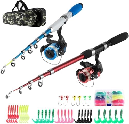 Fishing Rod Reel Combos Collapsible Fishing Rod Kit, 2PCS Telescopic Fishing Pole+2PCS Spinning Reels+Lures Hooks+Tackle Bag+Fishing Accessories Full Combo for Kids Youth by Hikary