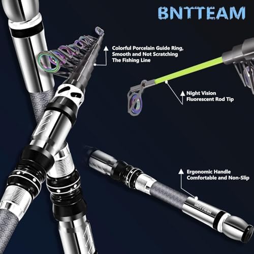 Portable Fishing Spinning Rod and Reel Combo Set Carbon Fiber Fluorescent Rod Tip, with Fishing Lures Line Carrier Bag Kits for Travel Surf Saltwater Freshwater - Image 4
