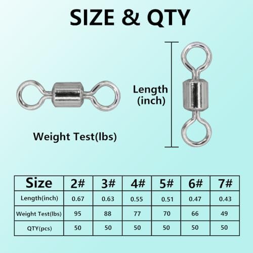 Fishing Barrel Swivels Kit, 300pcs Stainless Steel Rolling Bearing Snap Connector for Saltwater Freshwater Fishing#2#3#4#5#6#7 - Image 4