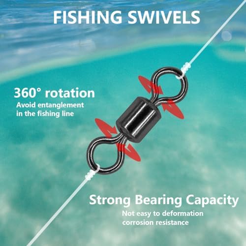 Fishing Barrel Swivels Kit, 300pcs Stainless Steel Rolling Bearing Snap Connector for Saltwater Freshwater Fishing#2#3#4#5#6#7 - Image 6
