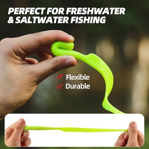 Curly Style Tail Worms Fishing Lures – Realistic Wavy Tail Soft Bait Grub Swimbaits for Saltwater & Freshwater Fishing, Available in 4 Inch & 6 Inch, Perfect for Bass, Trout, Crappie, & More - Image 4
