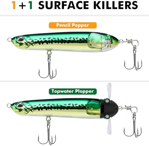 TRUSCEND Top Water Fishing Lures with BKK Hooks, Easy Catch Plopper Lure for Freshwater or Saltwater, Floating Lures for Bass, Pike, Catfish, Surface Wobble PoPobait Bass Baits Fishing Gifts for Men - Image 2