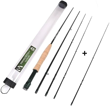 M MAXIMUMCATCH Maxcatch Extreme Graphite Fly Fishing Rod 4-Piece 9 Feet with IM6 Carbon Blank, Hard Chromed Guides, A Cork Grip (Size:3/4/5/6/7/8/10wt) by Maxcatch