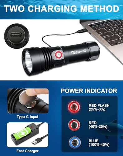 Scuba Diving Flashlight Dive Torch 2000 Lumen Waterproof Underwater XM-L2 LED Submarine Lights Holder with Charger for Under Water Deep Sea Cave at Night - Image 6