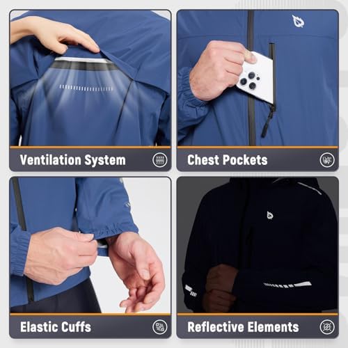 baleaf Men's Rain Jacket Waterproof Hood Lightweight Reflective Packable - Image 5