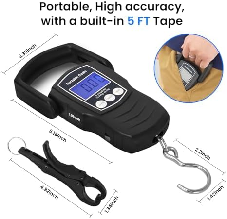 Digital Fish Scale, 75KG （165LB） Professional Fishing Scale Luggage Scale & Fish Lip Gripper Set with 5FT Tape Measure (with A Lip Gripper) - Image 2