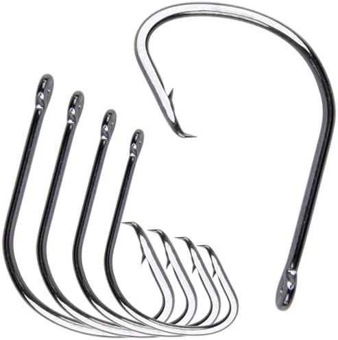 Circle Hooks for Catfish,50pcs/Box Saltwater Fishing Hooks High Carbon Steel Offset Inline Hooks Fishing Tackle for Bass Trout Freshwater by VATEICO