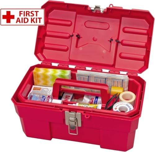 Akro-Mils 14-Inch Plastic Toolbox with Removable Tray, Steel Latch & Padlock Eye, Industrial-Grade Tool Box for Tools, Crafts, First Aid & Hobby Supplies, 14" x 8" x 8", Made in USA, Red (09514) - Image 5