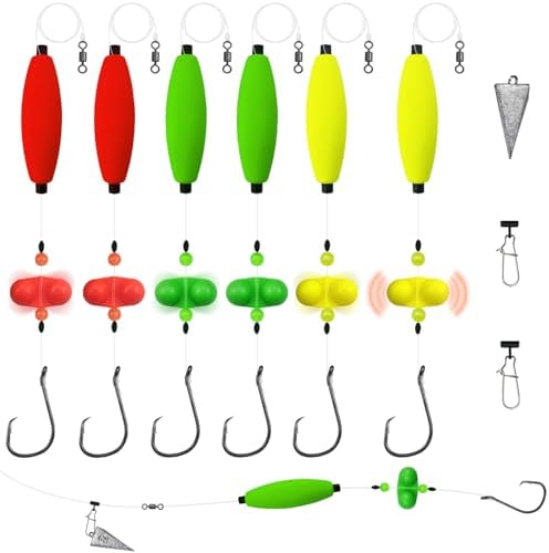 Narcissus Catfish Rigs Set – 6 Pre-Tied Rigs with 2 Sinker Sliders & 2oz Pyramid Sinker, Float Rigs Tackle, Santee Rig, Circle Hooks 6/0 – Complete & Ready-to-Use Kit by Narcissus