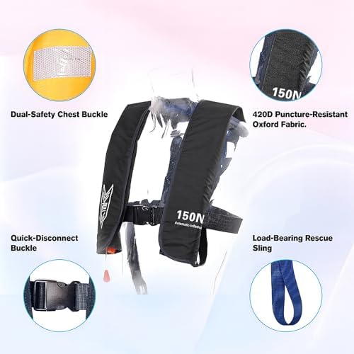 Inflatable Life-Jacket for Adults| Life-Vest with Automatic/Manual Multifunctional Inflation-PFD| Lightweight & Compact Supports up to 300lbs for Kayaking Fishing Boating - Image 3