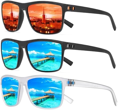 Square Polarized Sunglasses for Men and Women Lightweight Frame Sun Glasses with UV Protection by TURBOPEP