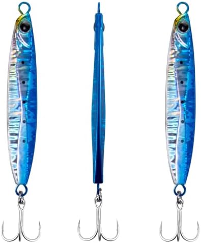 Dr.Fish 3 Pack Saltwater Fishing Jigs Jigging Spoon Fishing Lures Offshore Glow Vertical Diamond Metal Casting Jigs Saltwater Blue 1.5oz by DrFish