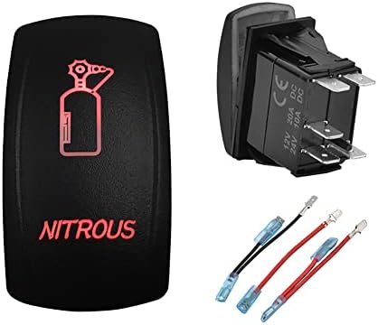 12V 24V Dual RED Led Nitrous Rocker Switch with Jumper Wires 5 PIN ON-Off Laser Etched Switches for Car Automotive Truck ATV SUV UTV SXS Dash Replace Switch by BACAUTOPARTS