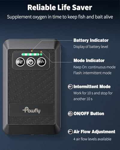 Pawfly Ultra Quiet Live Bait Aerator USB Rechargeable Battery Air Pump for 5-100 Gallon Bait Bucket Portable Battery Powered Oxygen Pump for Outdoor Fishing Power Outage and Fish Transportation - Image 5