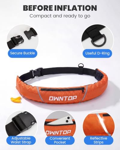 Owntop Manual Inflatable Belt Pack, Adults Swim Jacket with Blowpipe & Whistle, 24g CO2 Cylinder Included, Low Profile for Kayaking, Fishing, Paddle Sports - Image 2