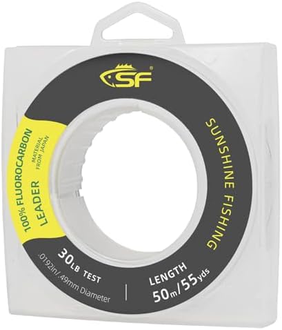 SF 100% Pure Fluorocarbon Leader Material Fishing Line Virtually Invisible Shock Resistant Increased Sensitivity Sink Fast Clear 55yd by SUNSHINEFISHING