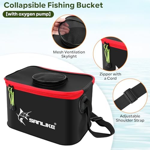 SANLIKE Foldable Live Fish Bucket Kit with Aerator Pump Leakproof Livewell - Image 3